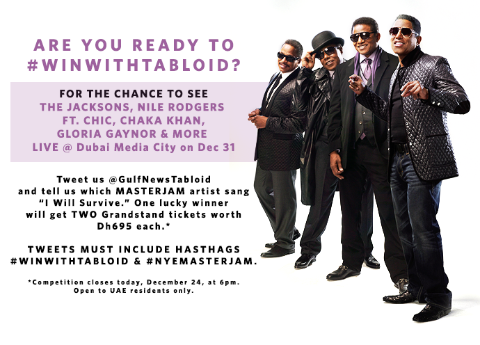 GulfNewsTabloid's tweet photo. Yallah people! One more hour before we close our #WinWithTabloid for tickets to #NYEMasterjam. http://t.co/VE8LV6gzJ6