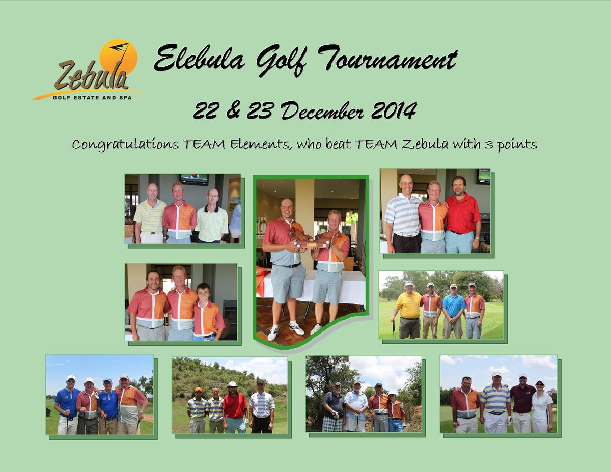 ZebulaLodge's tweet image. Elebula Golf Tournament. Congratulations TEAM @ElementGolfSA, who beat TEAM @ZebulaLodge with 3 points.