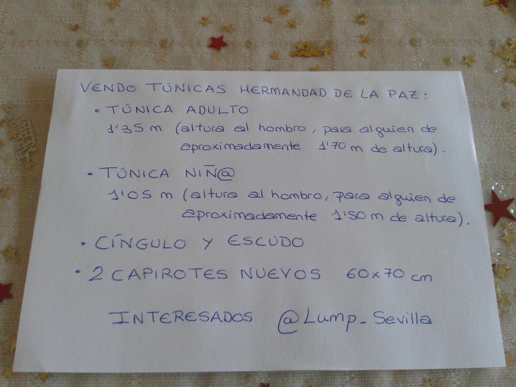 Lump_Sevilla's tweet photo. @9_trabajadera Rt xf Vendo Túnicas @HermandadPaz una de adulto y una de niñ@,cíngulo y escudo. http://t.co/RQfjLiEH88