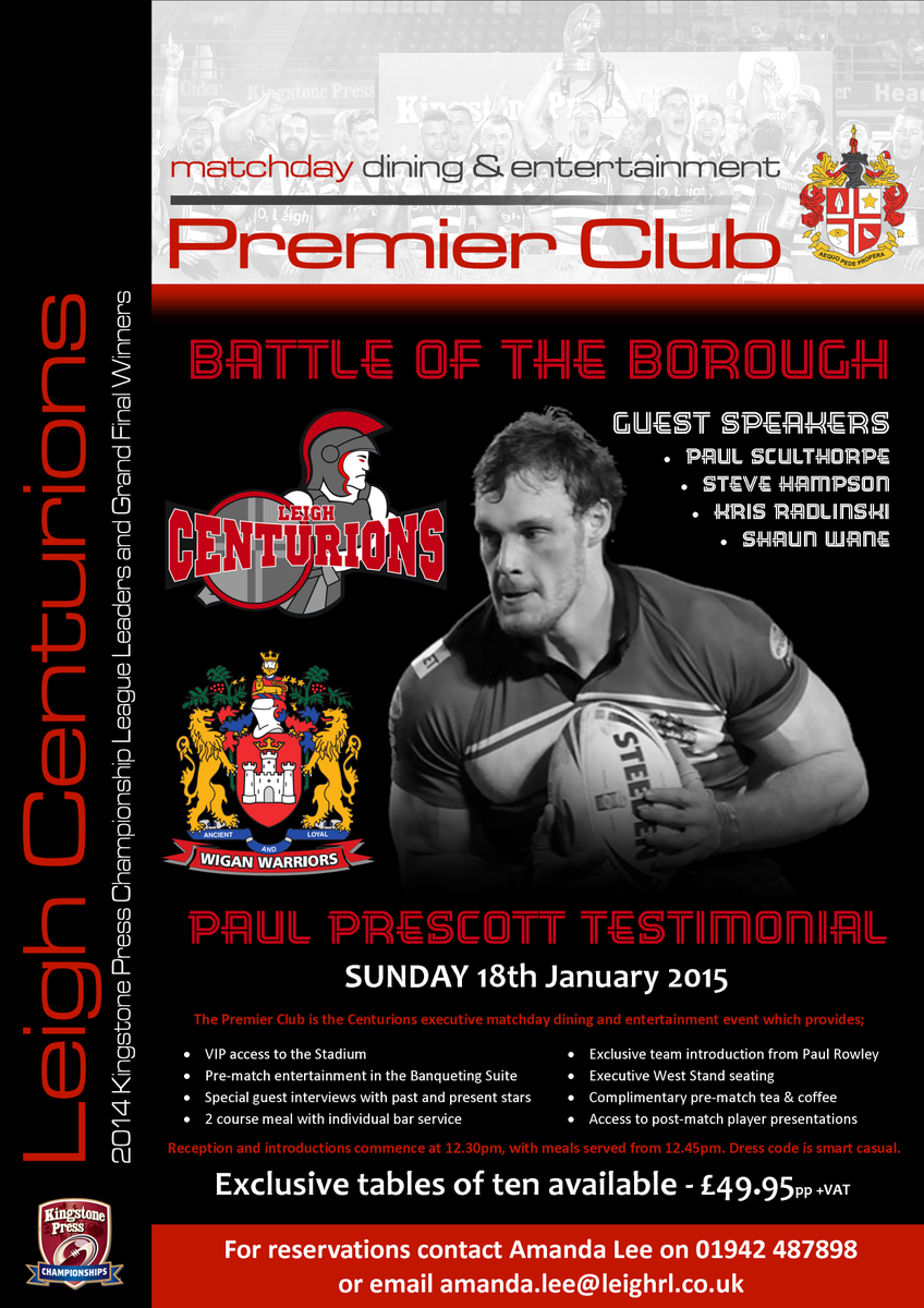 WiganWarriorsRL's tweet photo. Hospitality for @PPTestimonial14 game against @LeighCenturions is now available http://t.co/Q6w1j2DtO0 http://t.co/x8QstsWW9k