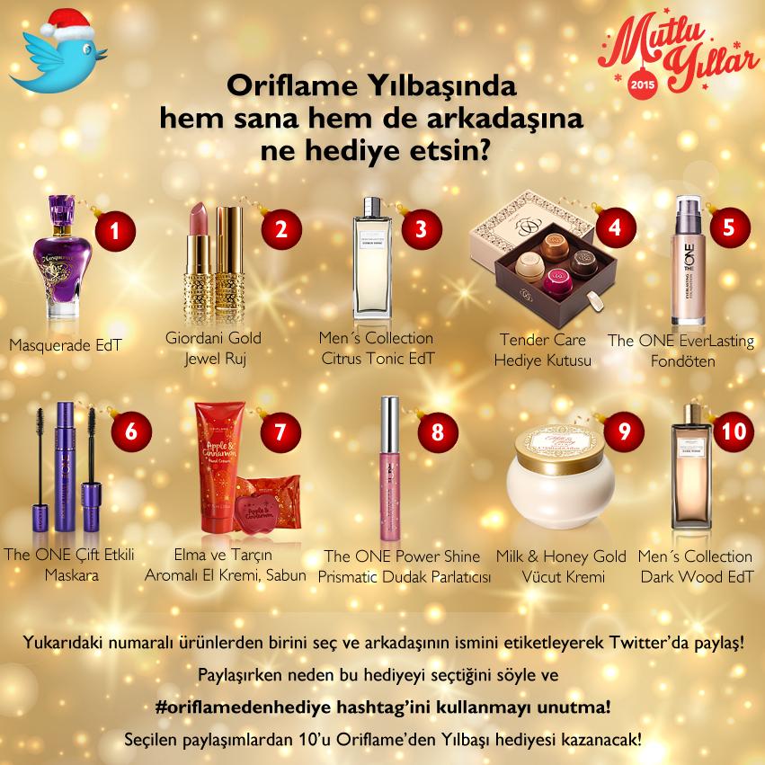 Zaman azalıyor! Sana ve arkadaşına yeni yılda ne hediye etmemizi istersin?bit.ly/1CuIx4S  #oriflamedenhediye