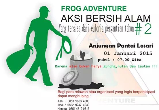 FrogAdventure's tweet photo. @EHmakassar mari bergabung sahabat..." Aksi Bersih Alam " - yang tersisa dari euforia  pergantian tahun... http://t.co/HzmAfXITmj
