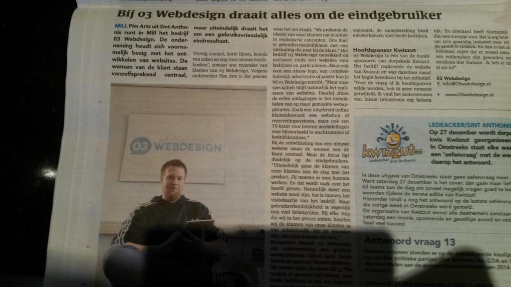 kwizzut's tweet photo. Hoofdsponsor @kwizzut in @omstreeksnu Pim Arts @03webdesign Bedankt! http://t.co/d7lzlv7kUx