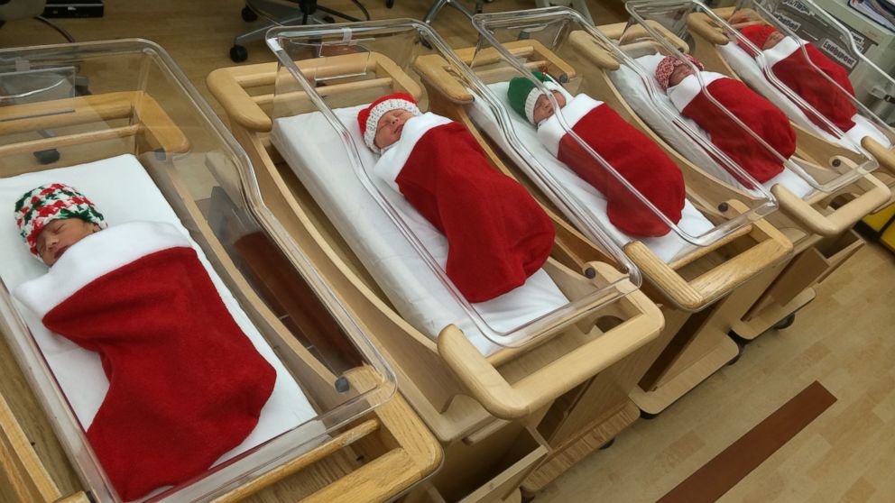 Nightline's tweet image. Holiday newborns go home in Christmas stockings - abcn.ws/1xhQITk