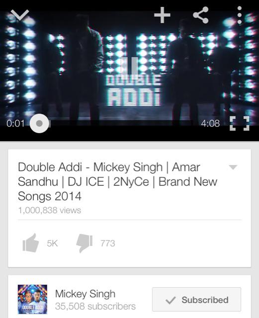 Congrats to @iamMickeySingh @sandhumusic @DjiceOfficial #2Nyce  @gurpreetsbhasin we hit a million views #DoubleAddi