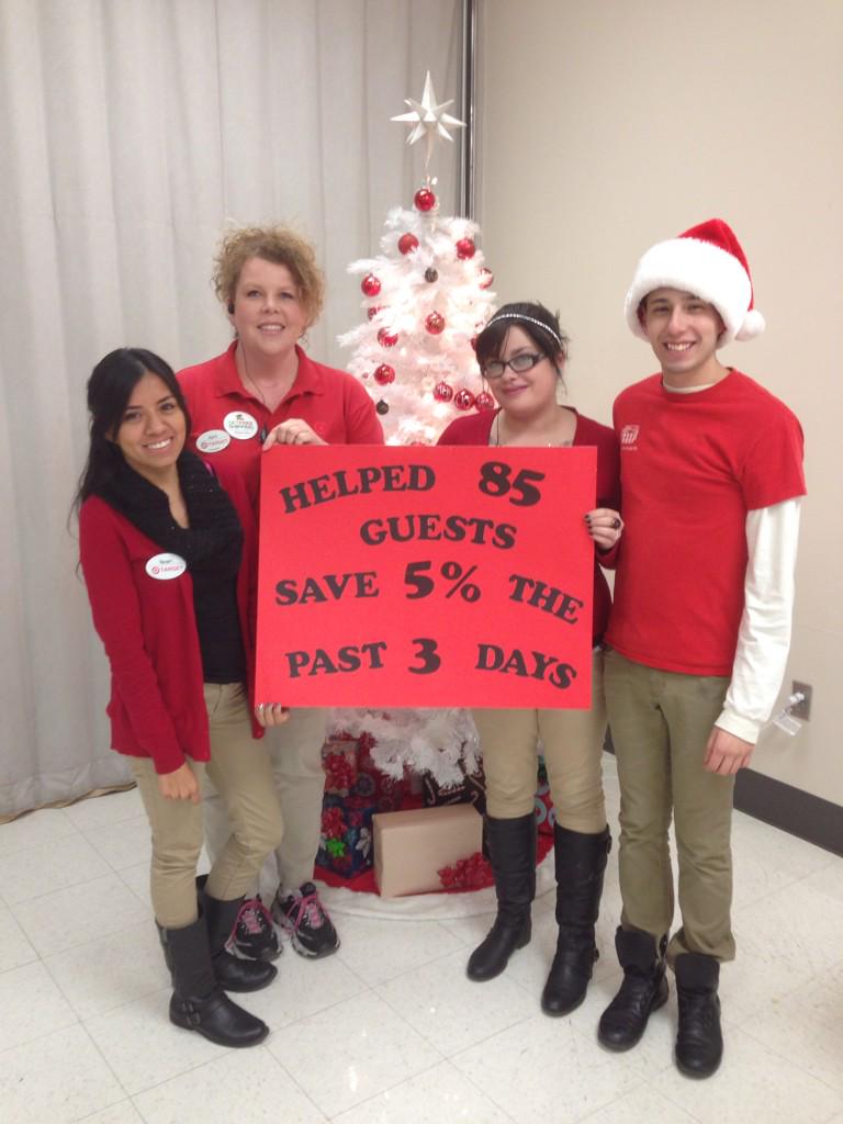 Gabe4Target's tweet photo. T769 team beat their weekend challenge by saving 85 guests 5% last Friday, Saturday,and Sunday.Together we stand tall http://t.co/DoIaq4qeuw
