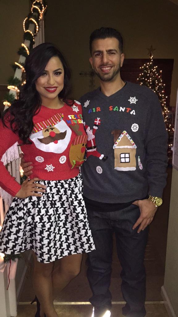 IshoSapper's tweet photo. Ugly sweater party. My girl is creative, she made both of them! #AirSanta http://t.co/mSmuMdNuk8