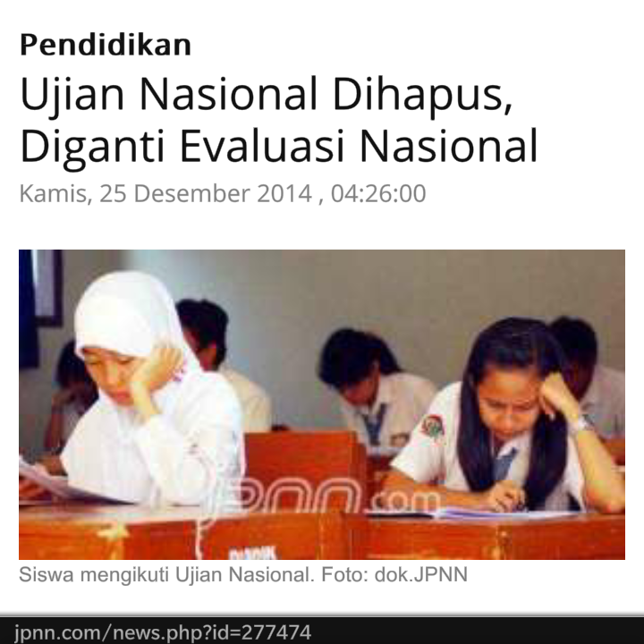 INDONESIAinLOVE's tweet photo. Ujian Nasional Dihapus! Baca: http://t.co/urUasDU3NQ