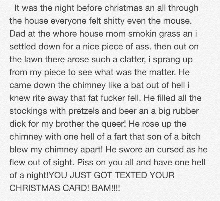 Immaturebeef's tweet photo. Here's your FUCKING Christmas card. http://t.co/tcxObOZtwz
