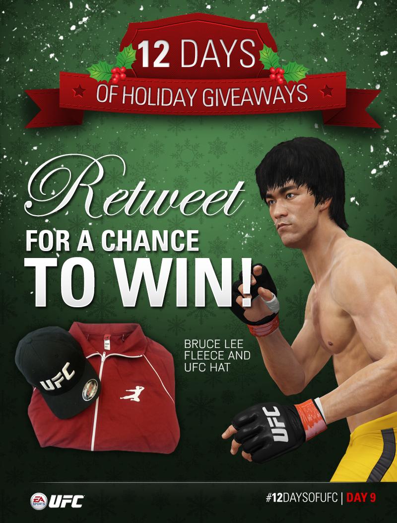 EASPORTSUFC's tweet photo. 12 Days of Holiday Giveaways – Day 9: RT for the chance to win a Bruce Lee Fleece and UFC Hat! #12DaysOfUFC http://t.co/fbrGfAwFza