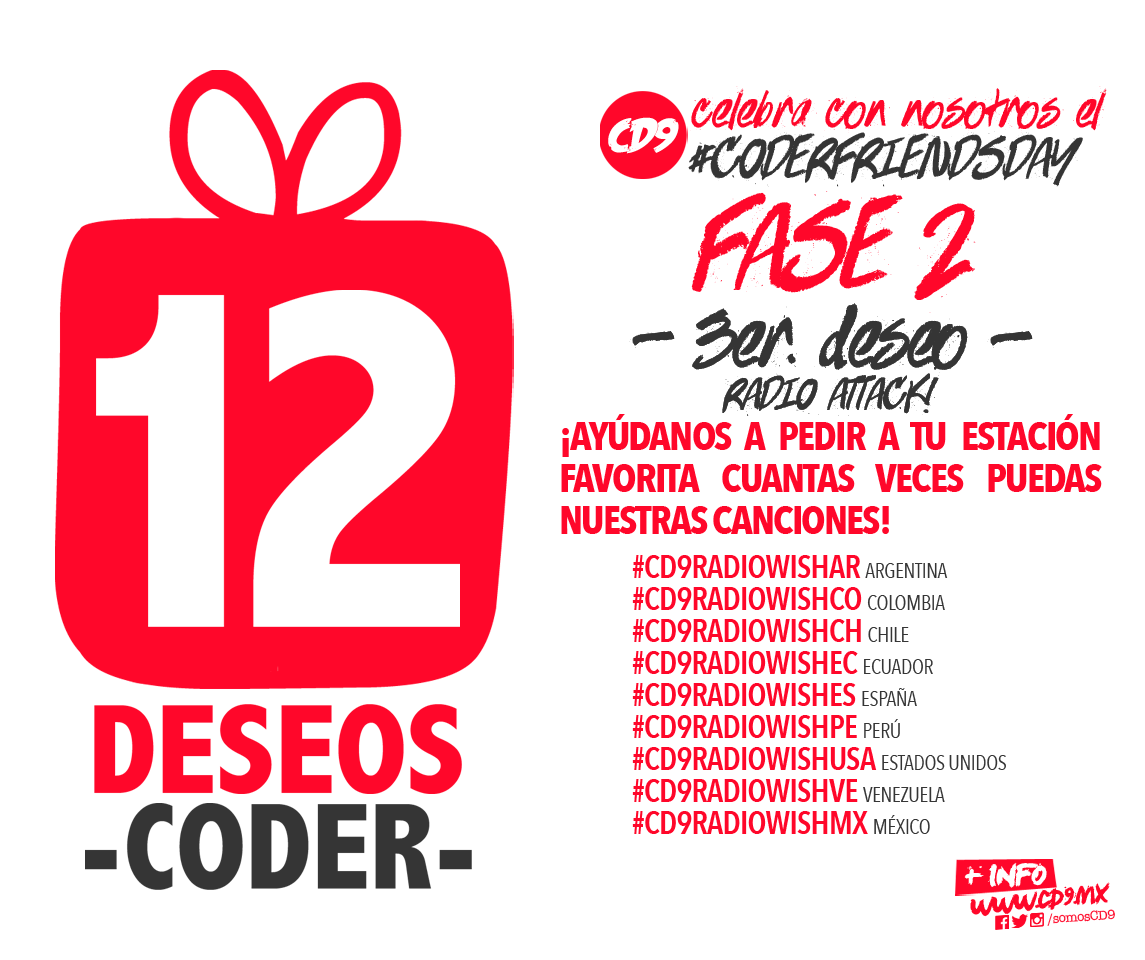 CD9's tweet image. ✉️🚨⚠⏰📣📢🚨⚠⏰📣📢✉️
"Deseamos que pidas nuestras canciones en radio".
#CODERFRIENDSDAY #Fase2 #CD912Deseos 
✉️🚨⚠⏰📣📢🚨⚠⏰📣📢✉️