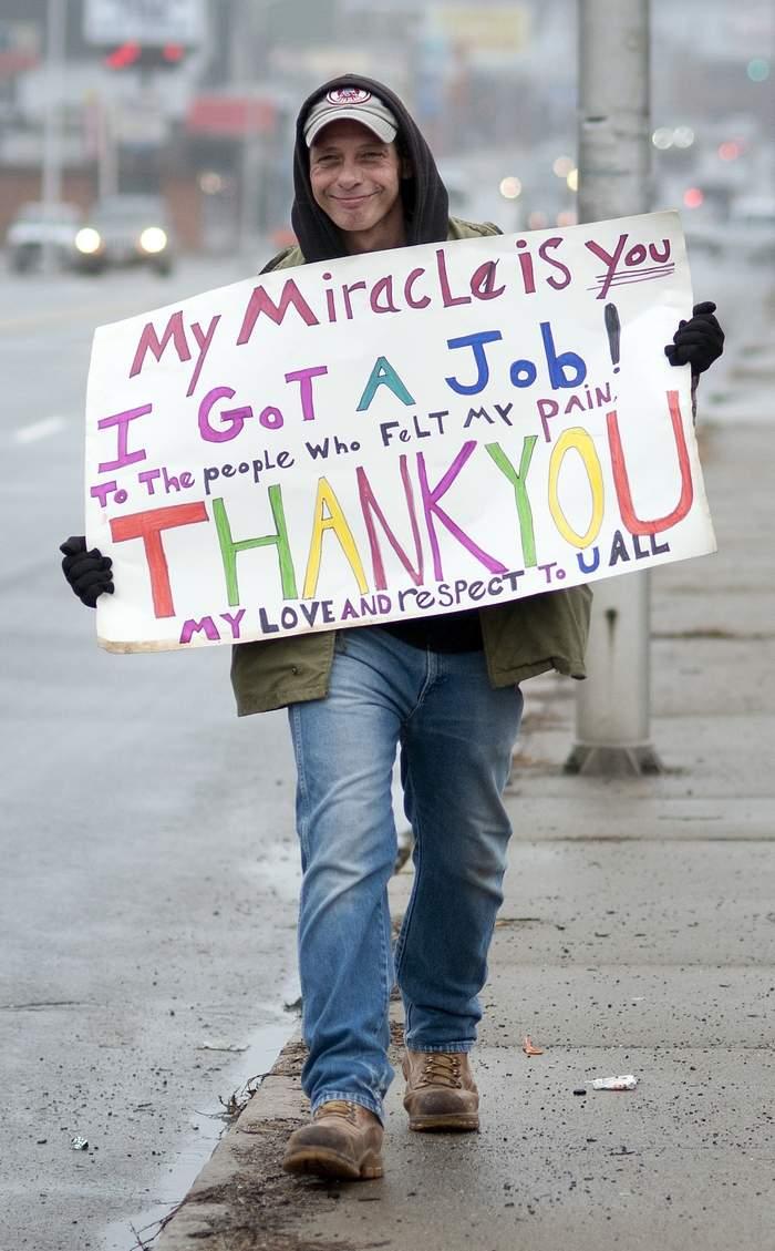 Radass's tweet image. #Panhandler #thanks community after securing a job #feelgood