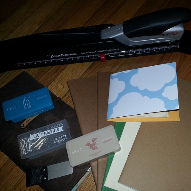 SarahCelebrates's tweet image. #100HappyDays Day 55: Midori loot and a long arm stapler to make my own notebooks.  #paperproblems #midoritravele...