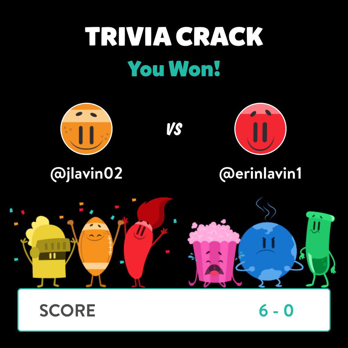 MrJoeClean's tweet photo. @jlavin02 just won a game against @erinlavin1 in Trivia Crack!  http://t.co/IWB4EaNG6A http://t.co/PtNkzLQiYf