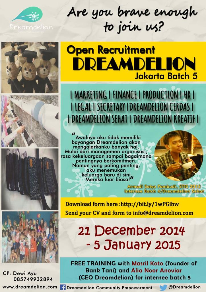 maharanisepti's tweet photo. Jadii, tunggu apalagi? Segera aja lgs gabung yuukk :) ga rugi deh ikut internship batch V @Dreamdelion ! ;) http://t.co/tI4icBZwzH