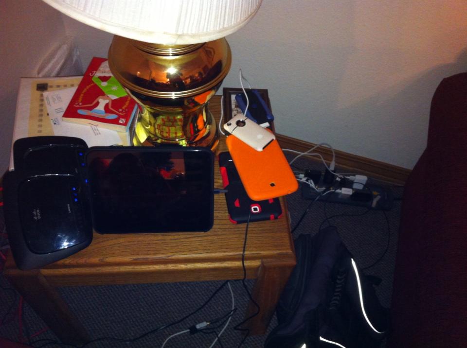 sccClub's tweet image. Christmas with computer consultants. Yes, that's our bridge and personal wifi. #nofreeoutlets #moresecure.