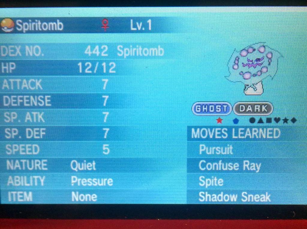 Shiny_AlphaDoU's tweet photo. RT for a chance at this 6IV Shiny Spiritomb. One winner chose in few days. http://t.co/b0S5jJyBoG