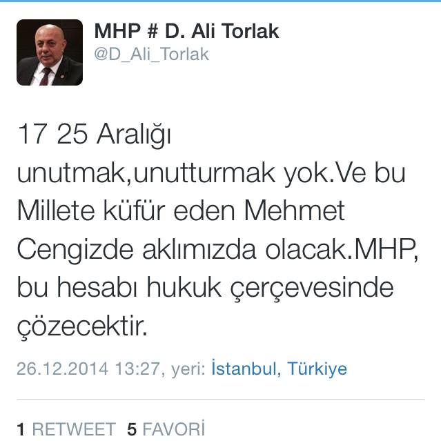 TABLdotTV's tweet photo. MHP İstanbul Mv @D_Ali_Torlak: “17 25 Aralık da Millete [a.. k.. diye] küfür eden #MehmetCengiz de aklımızda olacak” http://t.co/1kq9y07S7w