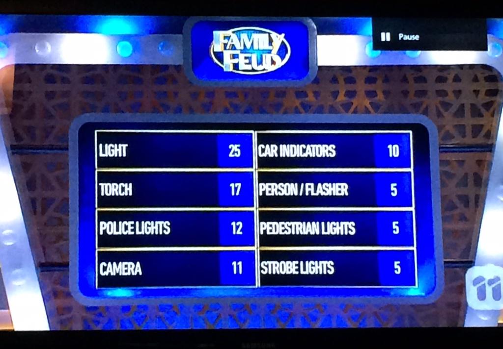 detroitcrawl's tweet image. Q- Name something that flashes? Really @FamilyFeudAU ??? Isn&apos;t the top answer lights? #dumbanswers #everylight