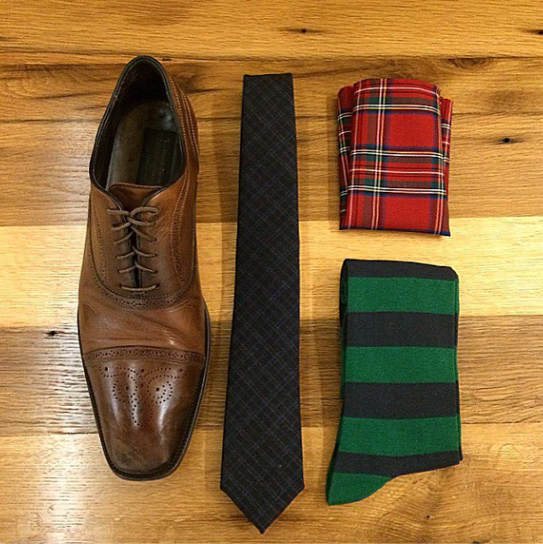 thetiebar's tweet photo. Friday's OOTD: http://t.co/QcsptPXMID #thetiebar #FestivePlaid #WoolSuiting #SockGame http://t.co/OZS5dOLPhq