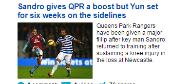 BallsPodcasts's tweet photo. Our favourite QPR player has suffered some misfortune. http://t.co/2Y21xQmARj