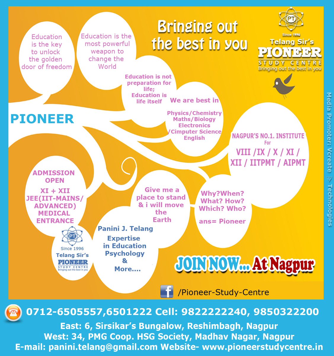 Pioneerstudyce1's tweet photo. Coaching for XI,XII,IIT(Main &amp; Advanced) PMT,AIPMT.
Coaching for IIT Foundation* for VII,IX &amp; X.
MOB : 9822222240 http://t.co/OV6j5b4Vhv