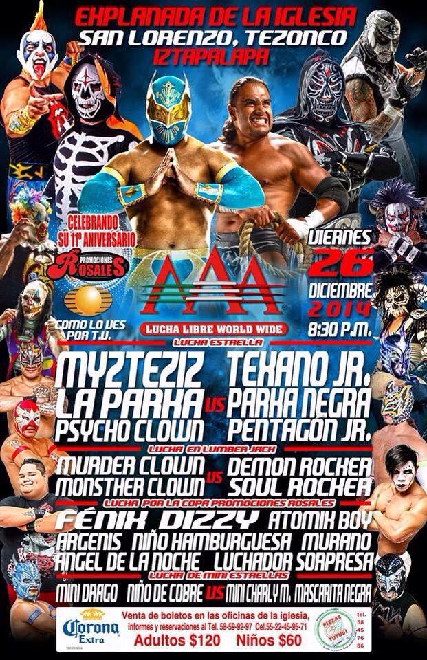 Hoy gran evento! <a href="/luchalibreaaa/">Lucha Libre AAA Worldwide</a> <a href="/TheSinCaraWWE/">SIN CARA MX Oficial</a> <a href="/Parka_AAA/">La Parka AAA</a> <a href="/Psychooriginal/">Psycho Clown🤡</a> <a href="/MurderClown1/">Murder Clown</a> <a href="/ElTexanoJr/">Texano Jr. (la pura reata)</a> <a href="/PentagonJunior/">Pentagón Jr</a>