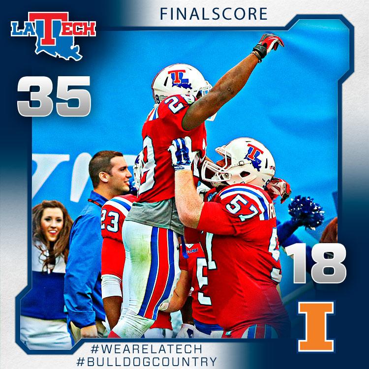 LATechFB's tweet photo. FINAL: LA Tech 35 Illinois 18! Your Bulldogs are the Heart of Dallas Champions! #DallasIsBulldogCountry #WeAreLATech http://t.co/kdT2TiWEXL