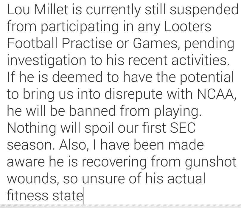 BrettSavageCU's tweet photo. OFFICIAL STATEMENT REGARDING - LOU MILLET &amp; @LootersFootball http://t.co/Y6El67lCUW