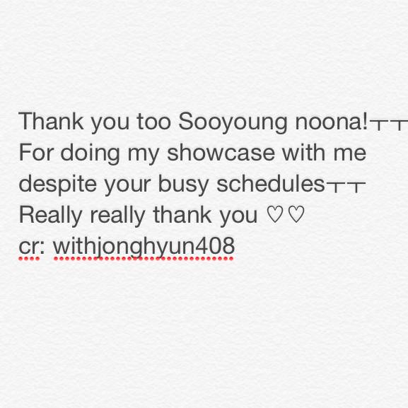 SNSDaddicted's tweet photo. [TRANS] 150108 Sooyoung with SHINee's Jonghyun on his showcase http://t.co/bEp845Jmhh (v:sooyoungfacts)