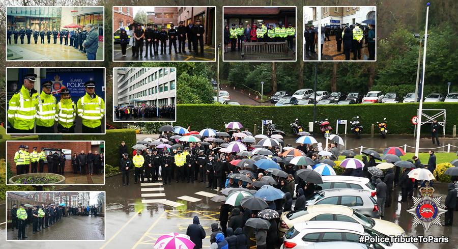 SurreyPolice's tweet image. Moments of remembrance and solidarity across Surrey for fallen colleagues and lives lost #PoliceTributeToParis
