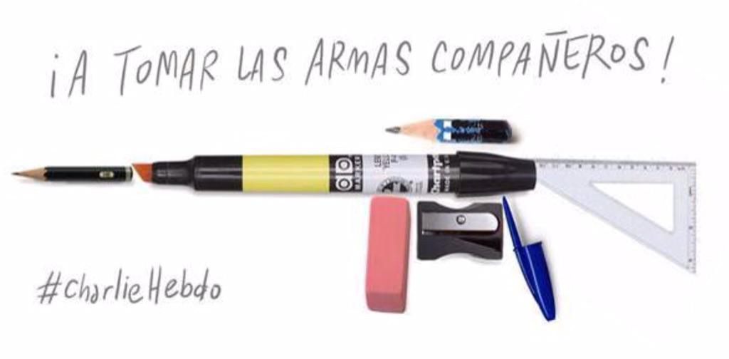 StudioPhenomena's tweet photo. #CharlieHebdo : une autre réponse venant d'artistes espagnols. "Prenons les armes, compagnons !" #JeSuisCharlie http://t.co/9lkWAFyCWc
