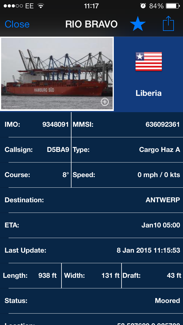 sophianewman90's tweet photo. Following my dads ship on #shipfinder #riobravo 😊⚓️ http://t.co/1NPtcruSar