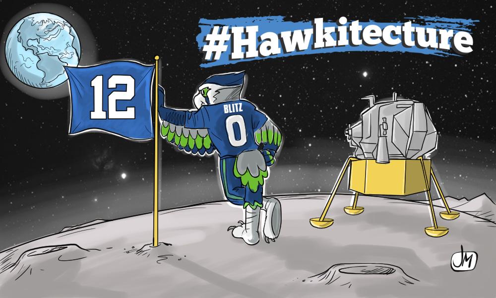 Seahawks's tweet image. You know @BlitzTheSeahawk is applying #AlwaysCompete to #Hawkitecture. Now let's see what you've got @12s.