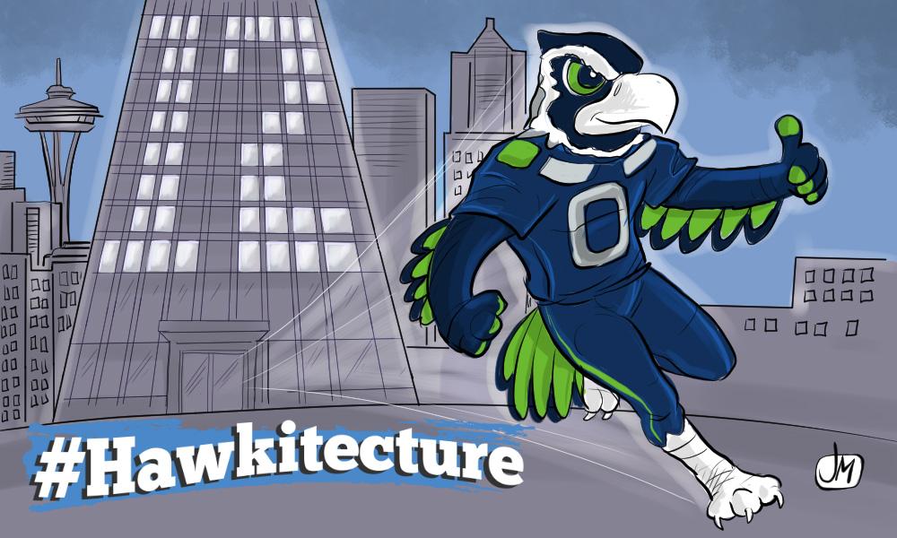 Seahawks's tweet image. You know @BlitzTheSeahawk is applying #AlwaysCompete to #Hawkitecture. Now let's see what you've got @12s.