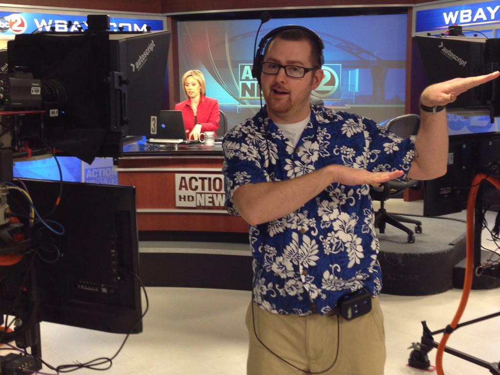 SteveBeylonWBAY's tweet photo. OMG! Did you see what #DancingBrad did at the end of #A2NTM?!? Caught us by surprise with a #hula, lol #WBAY http://t.co/hjPFVdxWkz