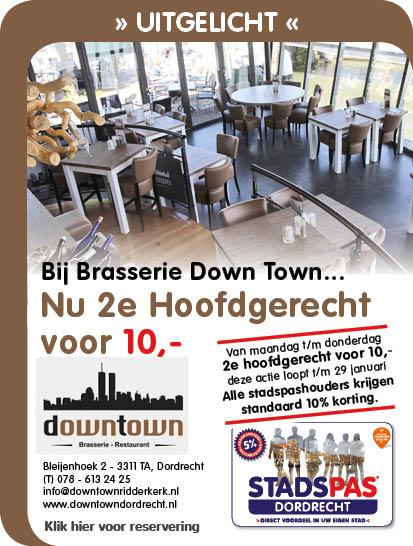 Heeft u een STADSPAS Dordrecht?  Dan ontvangt u altijd 10% korting op de factuur bij Restaurant Downtown