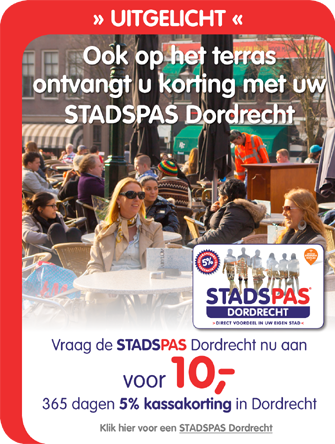 Nu met korting een STADSPAS Dordrecht aanschaffen en dan 365 dagen per jaar voordeel.  ga naar stadspasdordrecht.nl/stadspas