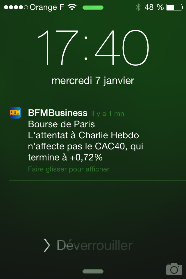 Les téléspectateurs de #BFMBusiness sont rassurés, pendant les massacres, les affaires continuent #JeSuisCharlie
