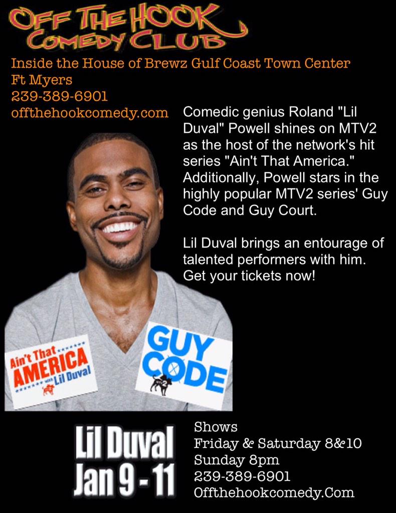 Captbrien's tweet photo. “@Frankiethehook: @305jenn @Captbrien @freakshow1055 @firstladyniki @lilduval Duval coming to #SWFL @OTHComedyClub http://t.co/ZXjk1uLzEH”