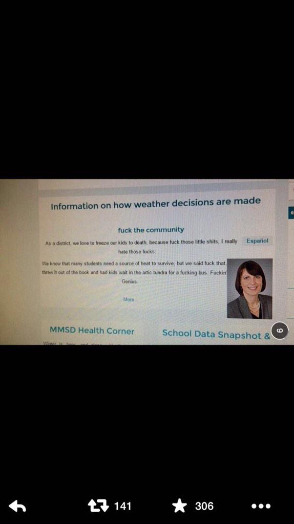 UWshoutouts's tweet photo. #LOLSO to whoever hacked the school district website when schools weren't closed for the weather http://t.co/XJjweprLUy