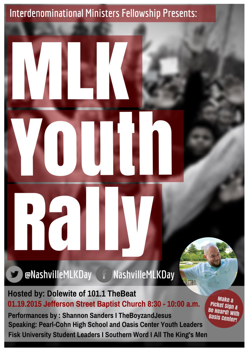 Nash MLK Day Youth Rally.Bring your children to participate. Come show support for our cities youth.#SpeakUpSpeakzOut