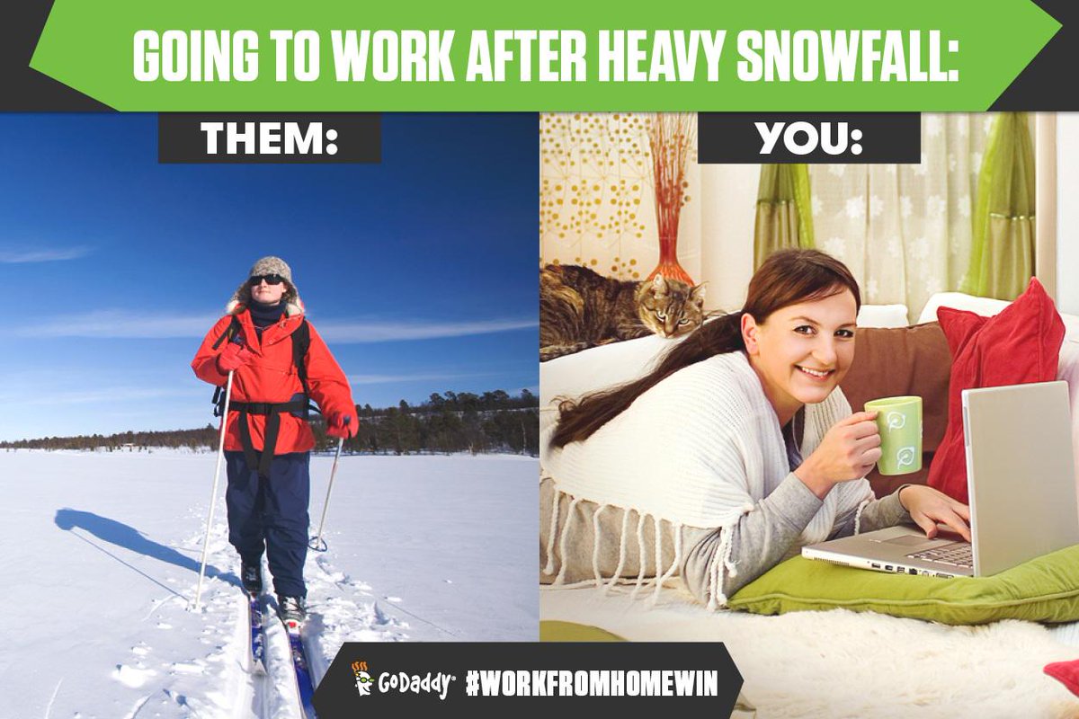 joshmeike's tweet image. Stay warm and get your work done from home. #WorkFromHomeWin  #GoDaddyEmp