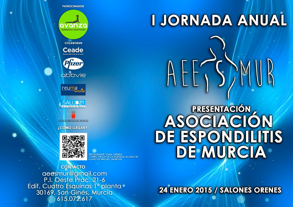 aeesmur's tweet photo. Os presentamos nuestra I Jornada de Enfermos de Espondilitis que se celebrara en Murcia el próximo día 25/1/15 http://t.co/0Noz3I9CIi