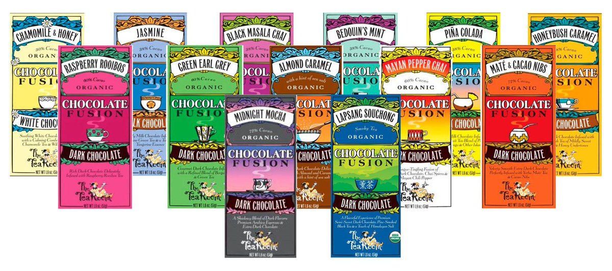 TTRChocolate's tweet photo. Have you tried all thirteen #chocolatefusion bars?  Did I mention they're #organic?  #thetearoom http://t.co/qRq3sig4rD