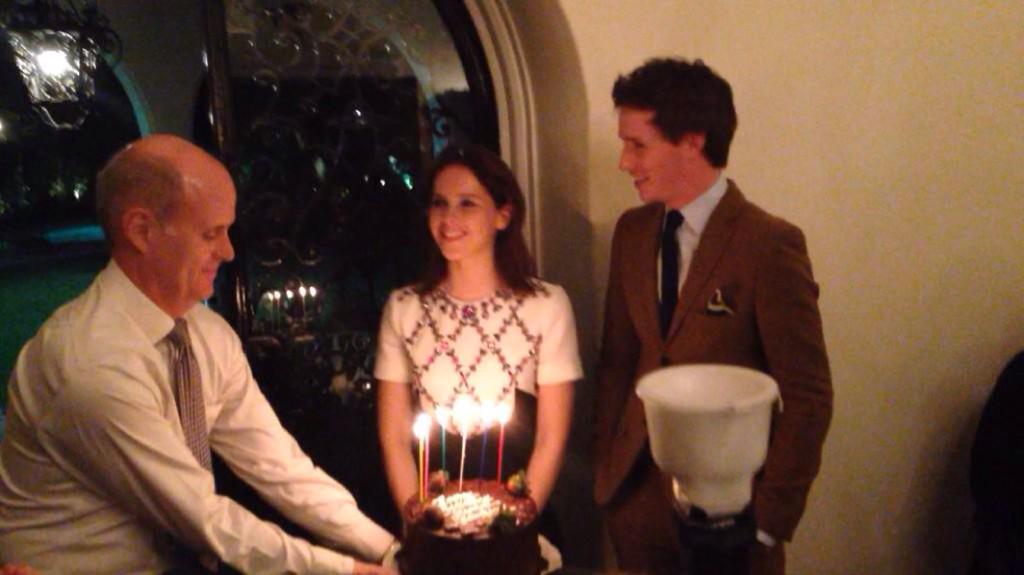 Eddie Redmayne, Felicity Jones sing Happy Birthday to Stephen Hawking at UK LA consulate fête 