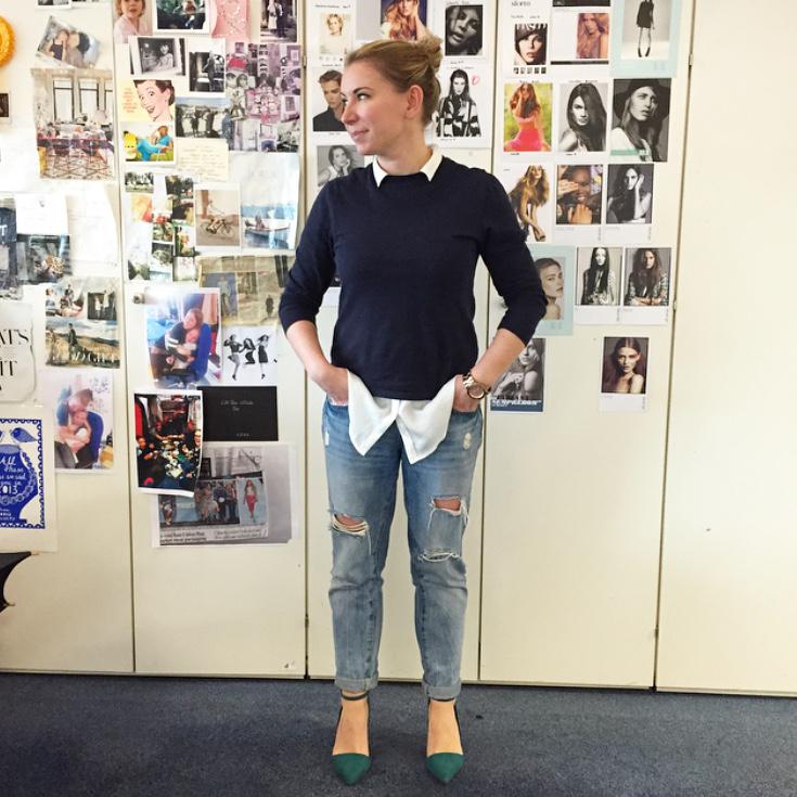 RedFashionTeam's tweet photo. Outfit of the day from digital lead, Kate Gilbert. We love her @NewLookFashion jeans &amp; @Matalan shoes #Redootd #ootd http://t.co/XBAHvaY8de