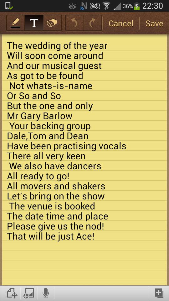 cazzag1's tweet photo. @GaryBarlow another poem to get you to our wedding 28 November xx http://t.co/qkvw3G87WY