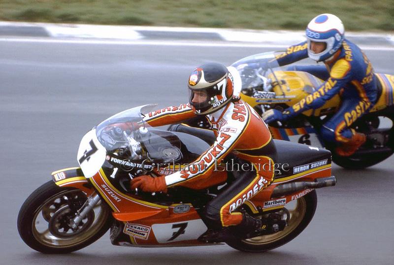 #13DaysUntilQatar (7+6) Barry Sheene and <a href="/Stavros6/">Steve Parrish</a> at a cold damp <a href="/Brands_Hatch/">Brands Hatch</a> in March, 1978 Trans Trophy