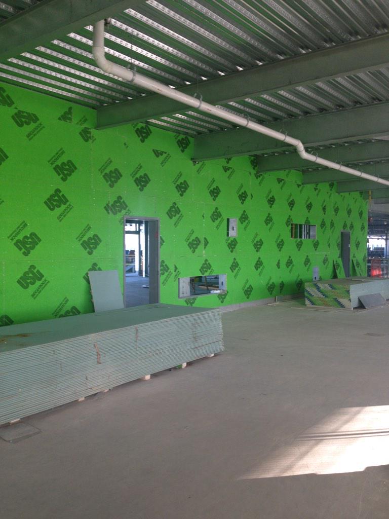 DAYTONA's tweet photo. Several panels of @USGcorp drywall are starting to get put into place for the club level &amp; other hospitality areas! http://t.co/pMzgq5iih4